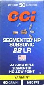 Náboj CCI .22 LR Segmented HP Subsonic 50ks