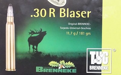 Náboj Brenneke r. 30R Blaser 11,7g 20ks