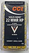Náboj CCI .22 WMR Maxi-mag JHP 40GR 50 ks