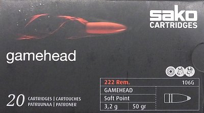 Náboj SAKO 222Rem. GAMEHEAD 3,2g SP 20ks