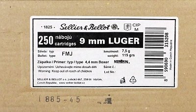Náboj SB 9mm LUGER 7,5g 250ks