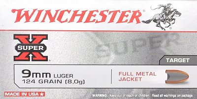 Náboj Winchester r.9mm Luger FMJ 8g. SuperX 50ks